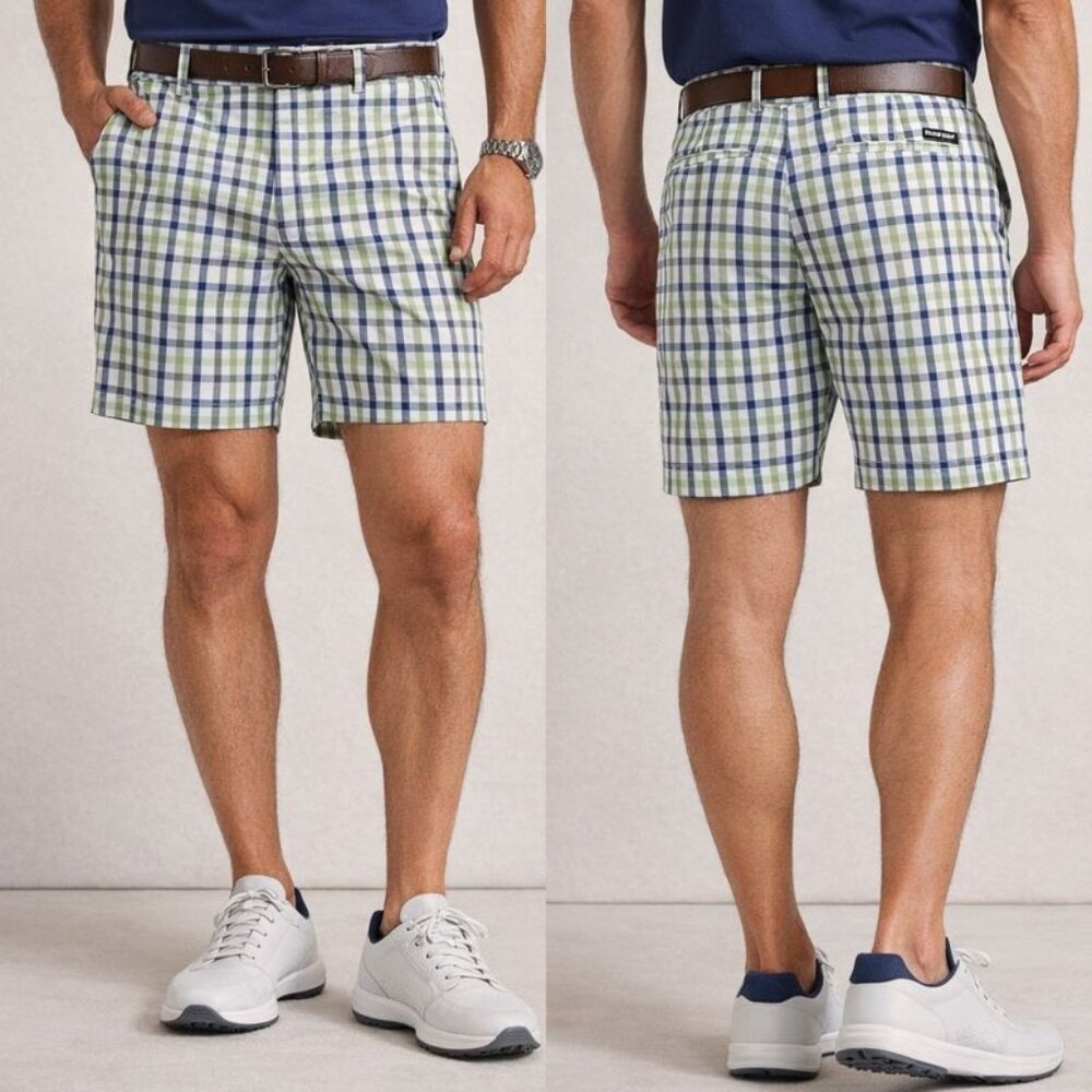 Chaps 5" Golf 78 Stretch Plaid Flat Front Shorts waist 33 like new